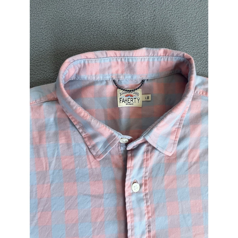 Faherty Shirt Mens Large Pink Blue Check Plaid Short Sleeve